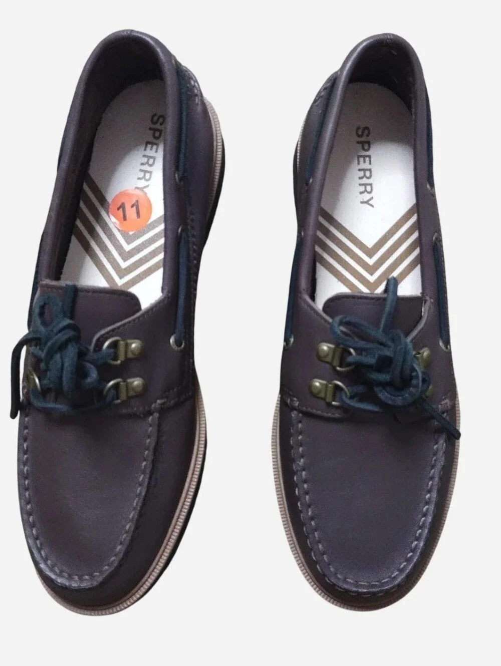 Sperry Men’s Dark Brown Leather Boat Shoes with 2 Eyelet Lace Up Size 11